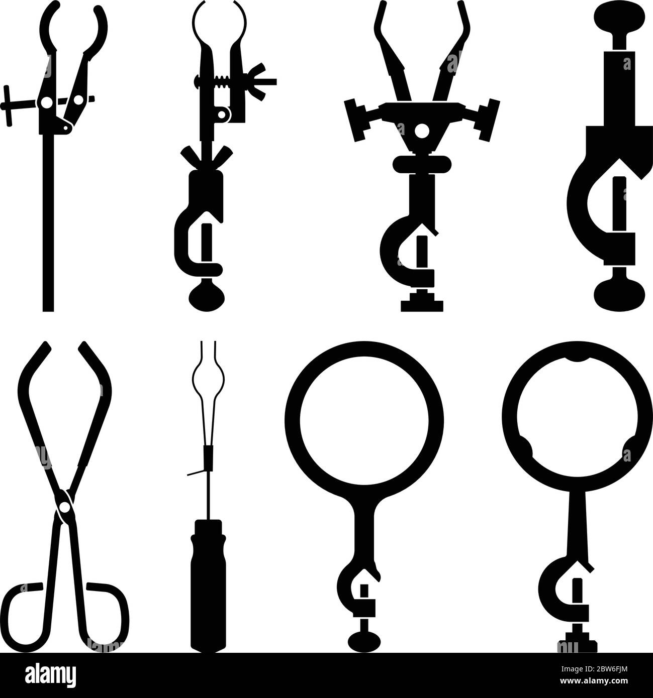 Supports de serrage. Accessoires de laboratoire. Vecteur de silhouette Illustration de Vecteur