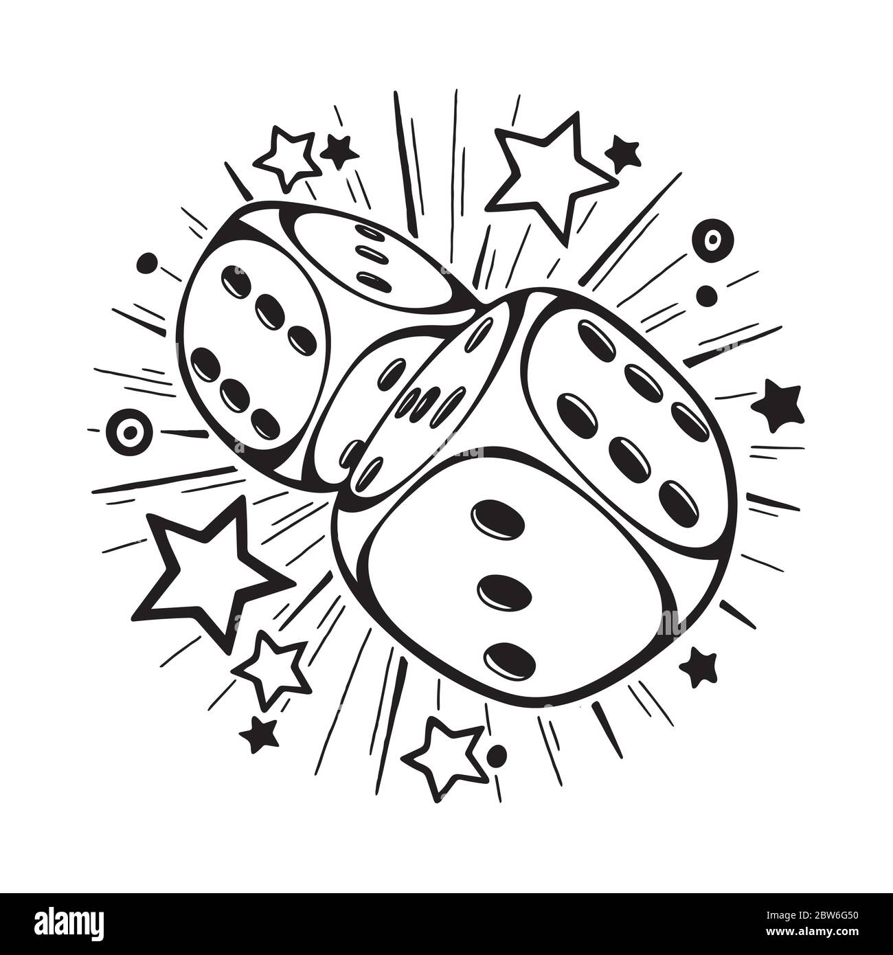 Concept de modèle de scénario de jeu de dés. Illustration de dés dessinés à la main. Dés de jeu en vol. Jeux de casino. Illustration de Vecteur