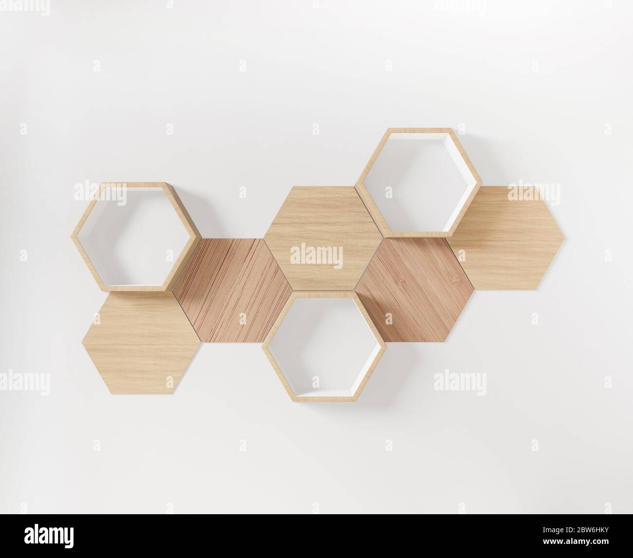 Étagères à six pans pour maquette d'espace de copie, hexégon en bois Banque D'Images