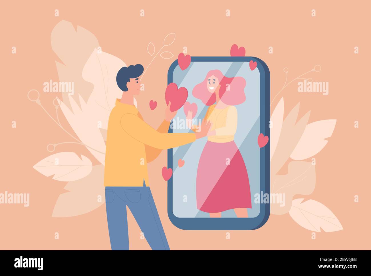 Illustration De Dessin Animé Plate De Datant En Ligne Et De Vecteur De Relation Distante Jeune