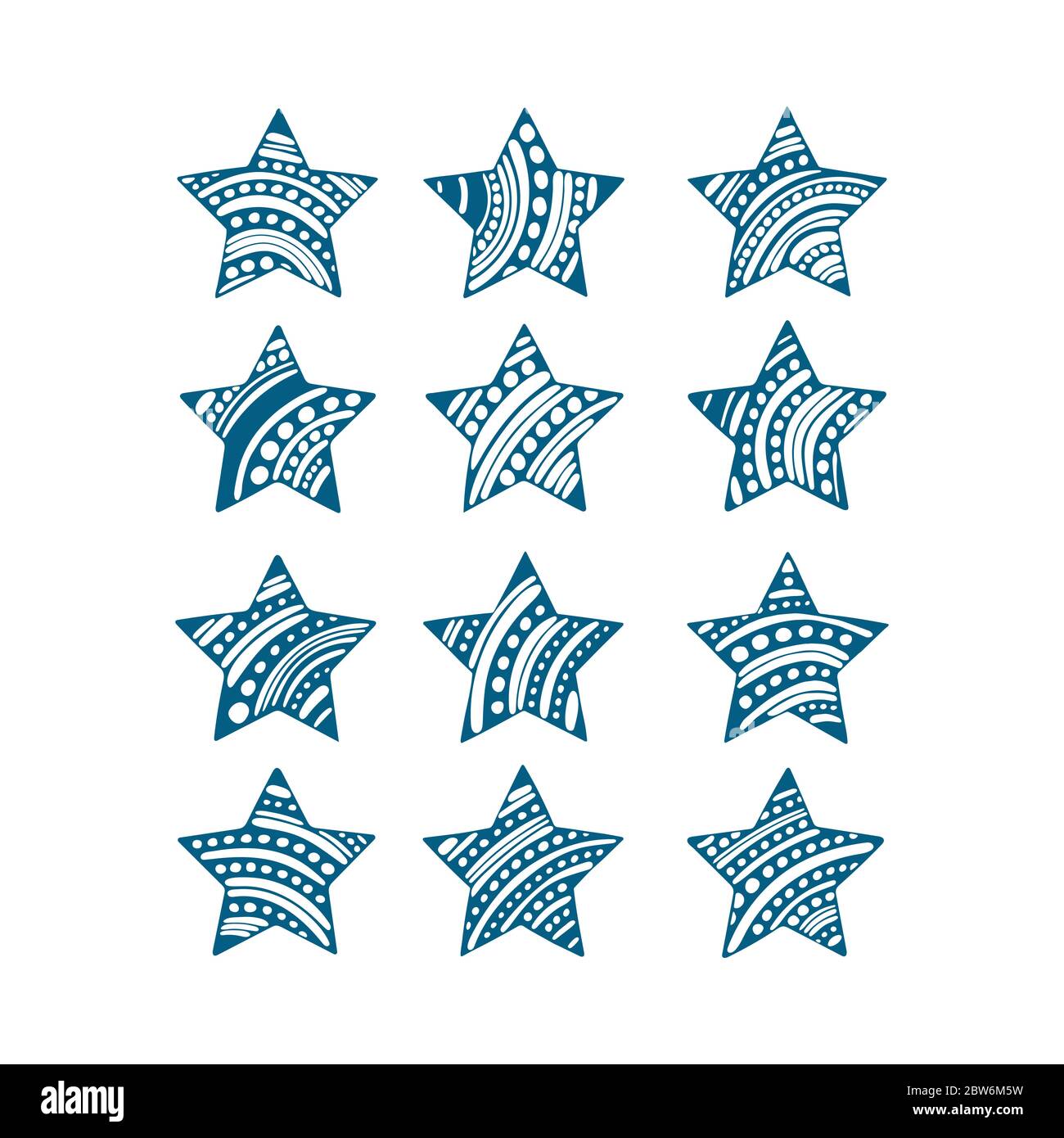 Étoiles. Collection d'étoiles dessinées à la main. Jeu d'illustrations vectorielles étoiles Doodle. Partie de l'ensemble. Illustration de Vecteur