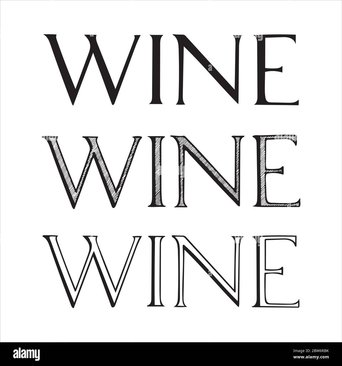 Vin. Texte à la main vin écrit en majuscules. Dessin de vin de lettre dans différents styles. Ensemble d'éléments vectoriels dessinés à la main sur le thème du vin. Illustration de Vecteur