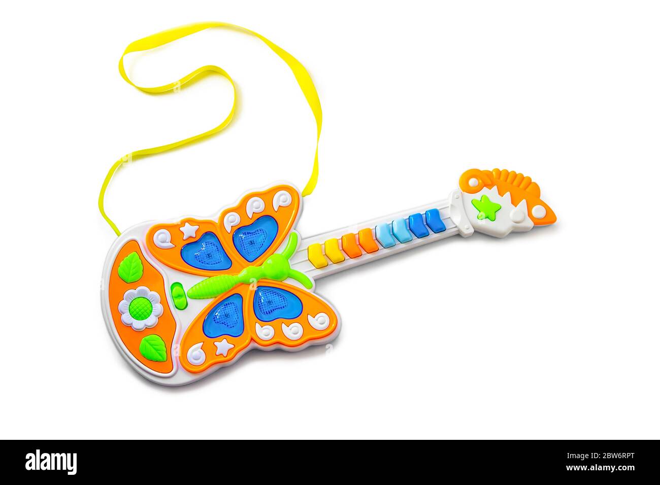 Guitare pour enfants blanc orange isolée sur fond blanc Banque D'Images