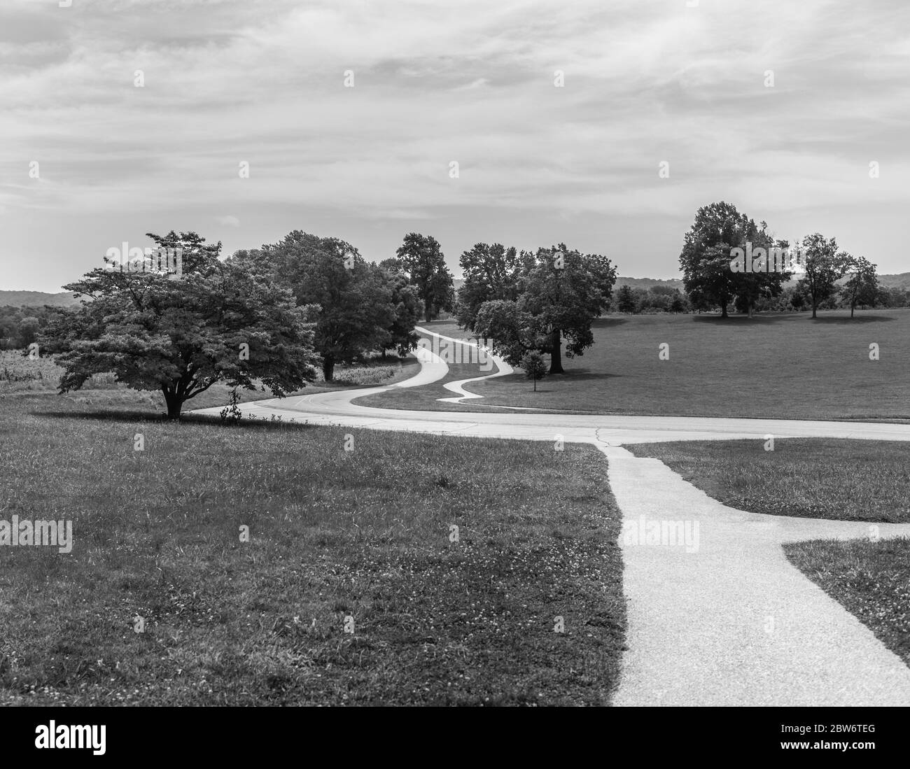 Image de paysage pittoresque en noir et blanc à Valley Forge, Pennsylvanie, États-Unis Banque D'Images