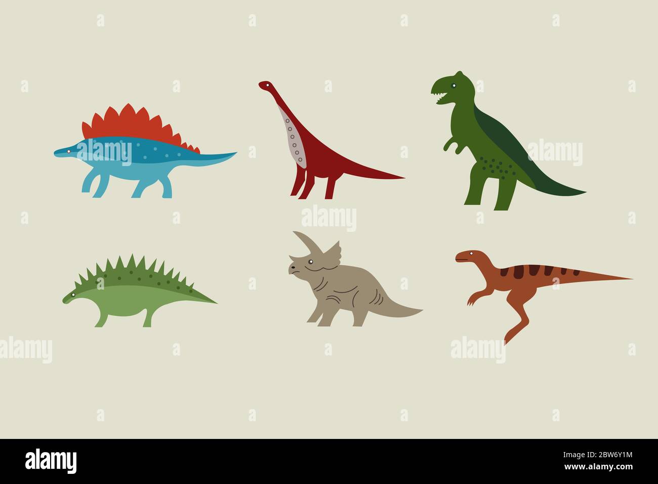 Ensemble de dinosaures amusants isolés sur fond. Petits dinos, reptiles anciens Illustration de Vecteur