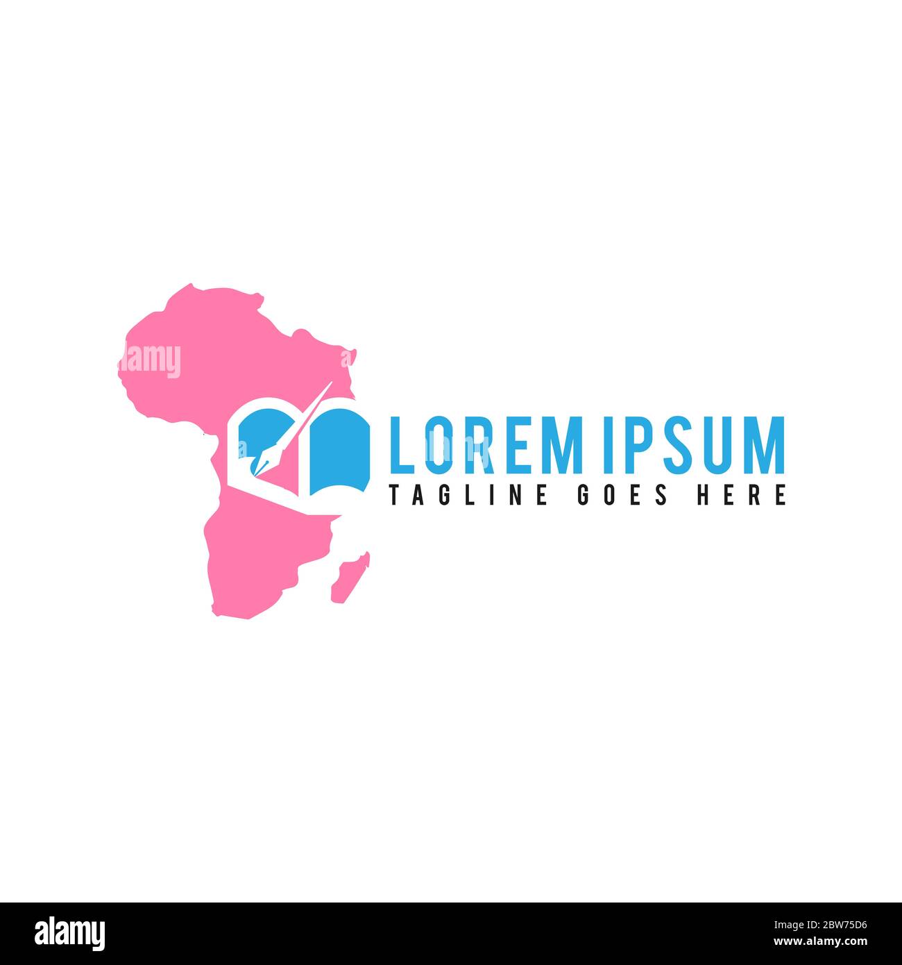 Carte de l'Afrique en rose avec livre et stylo. Carte Afrique en style plat symbole icône vecteur. Illustration vectorielle EPS.8 EPS.10 Illustration de Vecteur