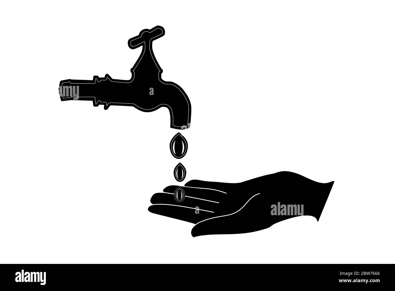 Icône de silhouette de lavage des mains. Lavage des mains sous le robinet. Laver à la main l'affiche plate.se laver les mains pour les soins personnels quotidiens.prévention contre les virus.Vector Illustration de Vecteur
