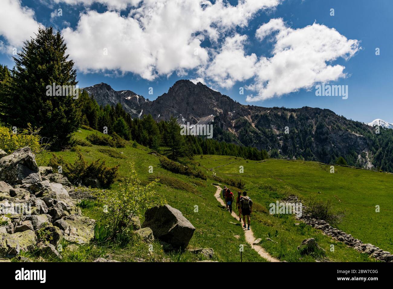 French Lifestyle, un groupe de randonneurs locaux dans les Alpes françaises. Banque D'Images