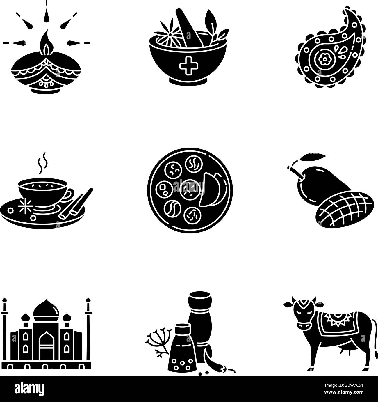 Traditions indiennes, glyphe noir icônes sur l'espace blanc Illustration de Vecteur