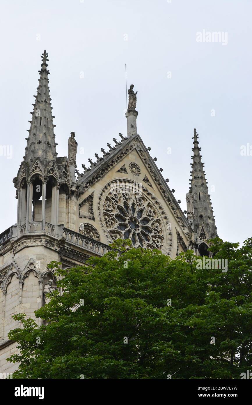 Cathédrale notre-Dame de Paris. Vue sur la Cathédrale au centre de la capitale française à l'été 2018, avant le feu. Banque D'Images