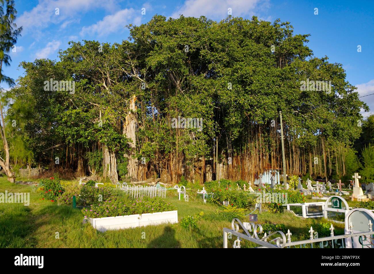 CAP MALHEUREUX / MAURICE - 13 AOÛT 2018 : cimetière traditionnel sur la côte du Cap Malheureux, île Maurice Banque D'Images