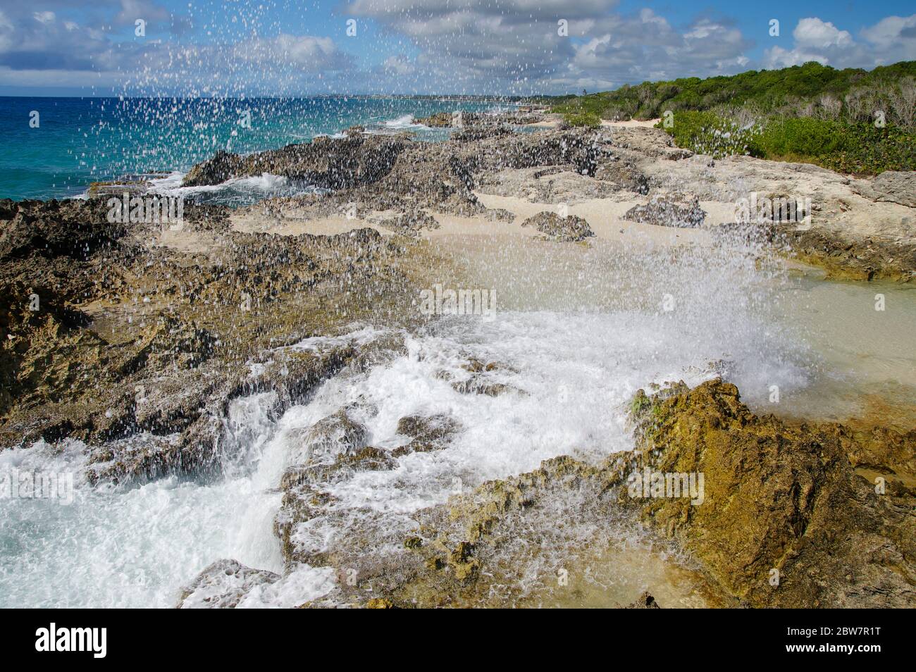 La Plage de la Douche sur la route de la Pointe des Châteaux, Grande-Terre, Guadeloupe Banque D'Images