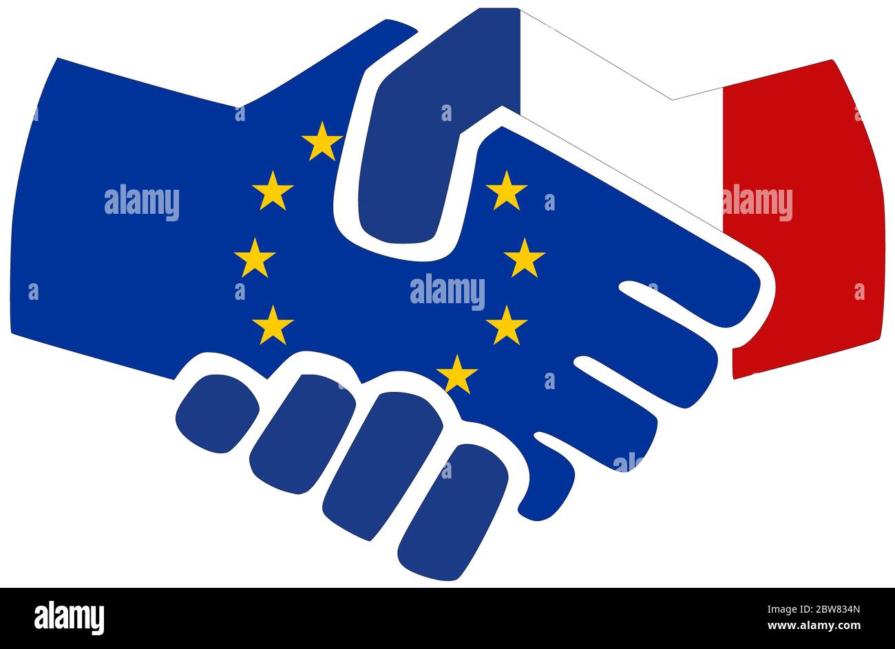 UE - France / poignée de main, symbole d'accord ou d'amitié Banque D'Images
