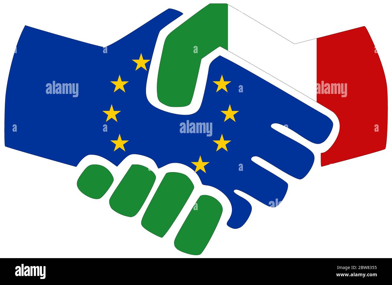 UE - Italie / poignée de main, symbole d'accord ou d'amitié Banque D'Images