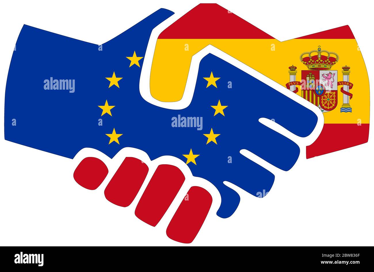 UE - Espagne / poignée de main, symbole d'accord ou d'amitié Banque D'Images