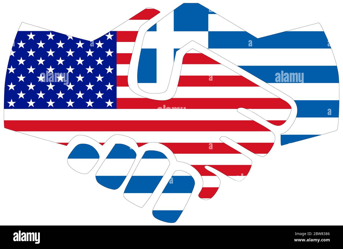 USA - Grèce / poignée de main, symbole d'accord ou d'amitié Banque D'Images