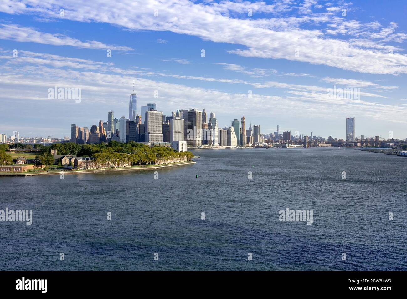 Manhattan Island Skyline New York City lever du soleil le matin Banque D'Images