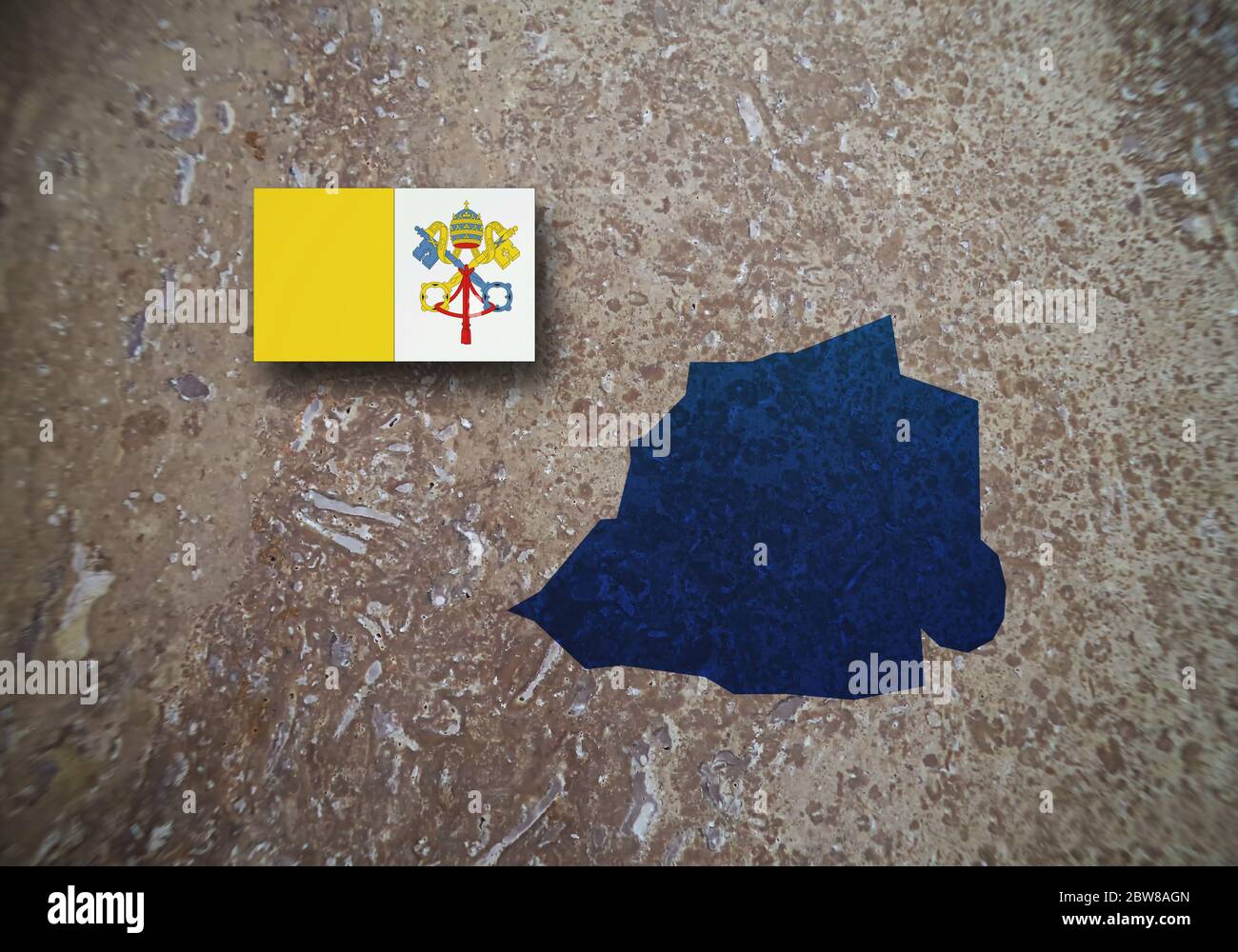 Carte et drapeau du Vatican sur fond concret, illustration 3D Banque D'Images