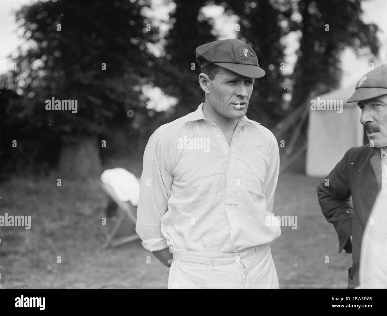Match de cricket entre les agences et les journalistes à Wembley . Charles Kelseway , le All - Rounder australien . 16 août 1926 Banque D'Images