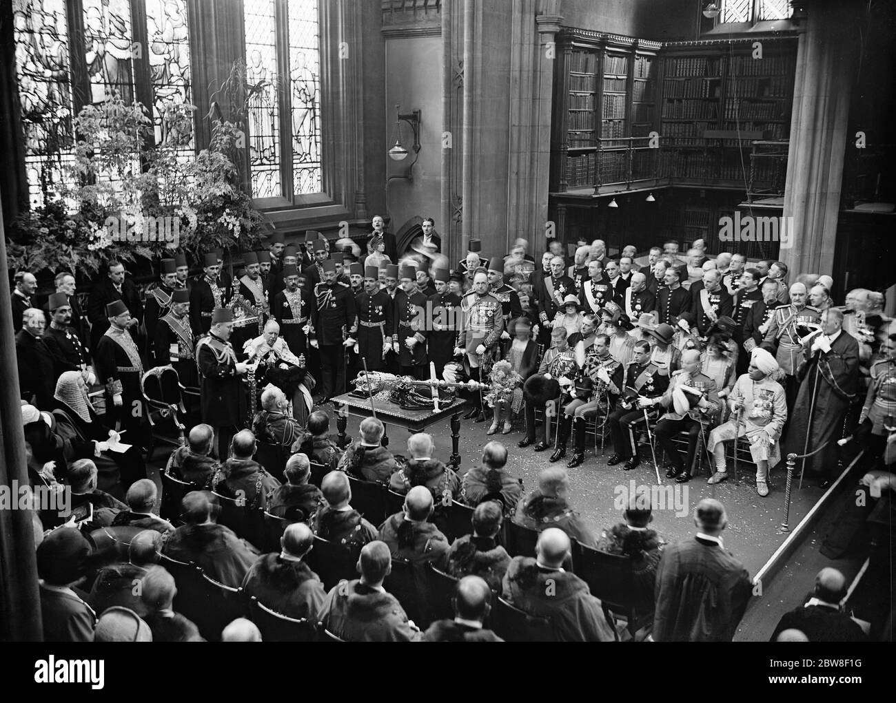 Visite du roi d'Égypte à la ville de Londres . La scène dans la Bibliothèque au Guildhall . 5 juillet 1927 Banque D'Images