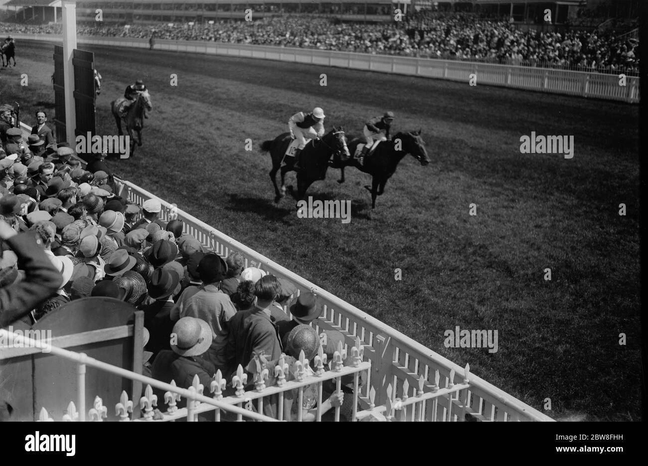 Chaleur morte dans les piquets d'Ascot . Laisses de sable et fils de menthe morts chauffés pour la première place avec Roi de Paris troisième . La fin de la course . 14 juin 1932 Banque D'Images