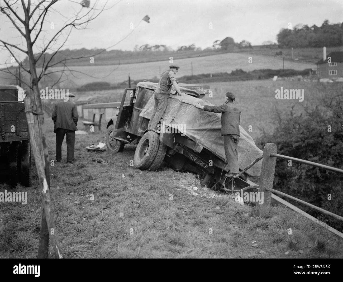 Un accident de camion à Farningham , Kent . 1935 Banque D'Images