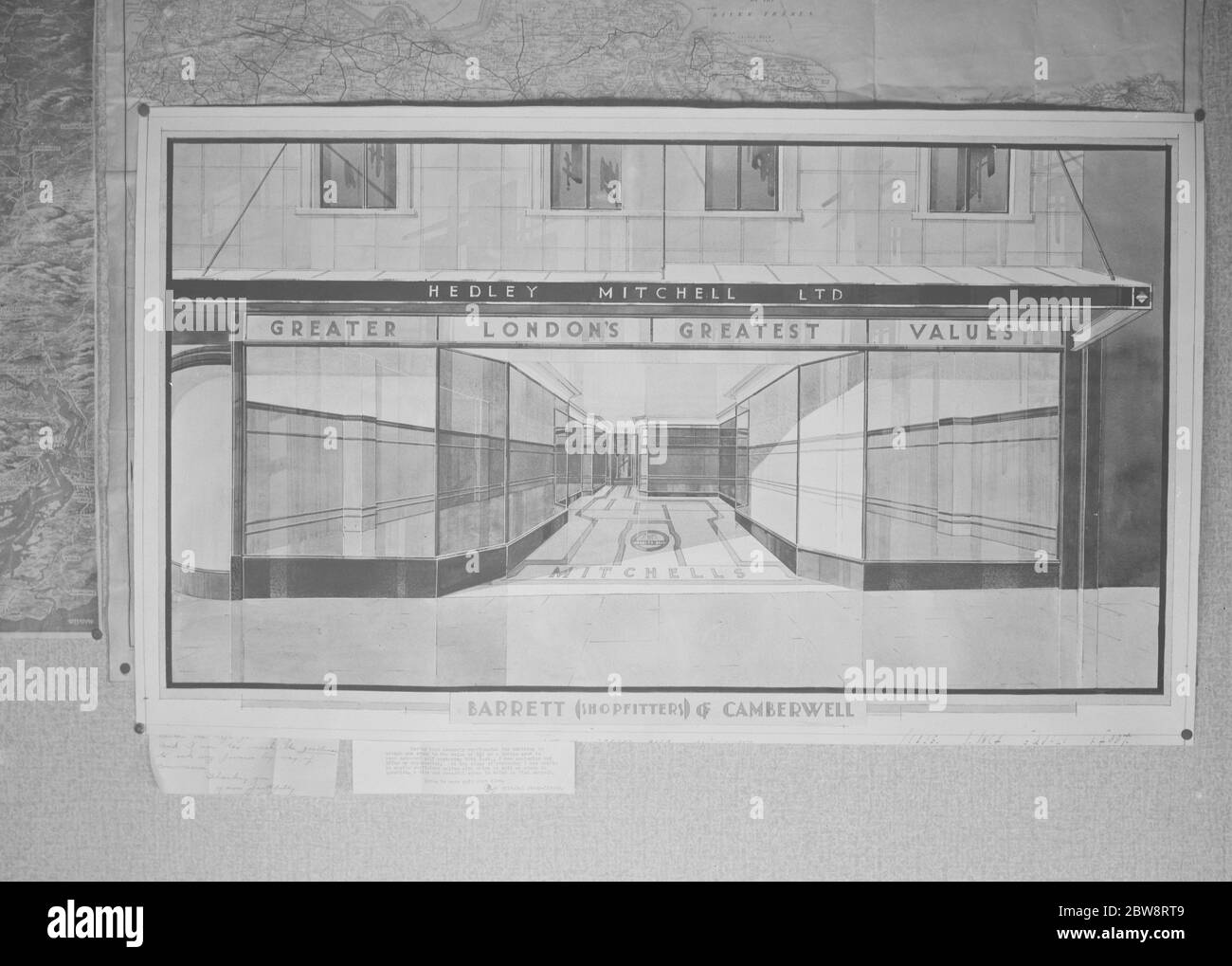 Dessin design pour Hedley Mitchell Ltd ., avant boutique . 1938 Banque D'Images