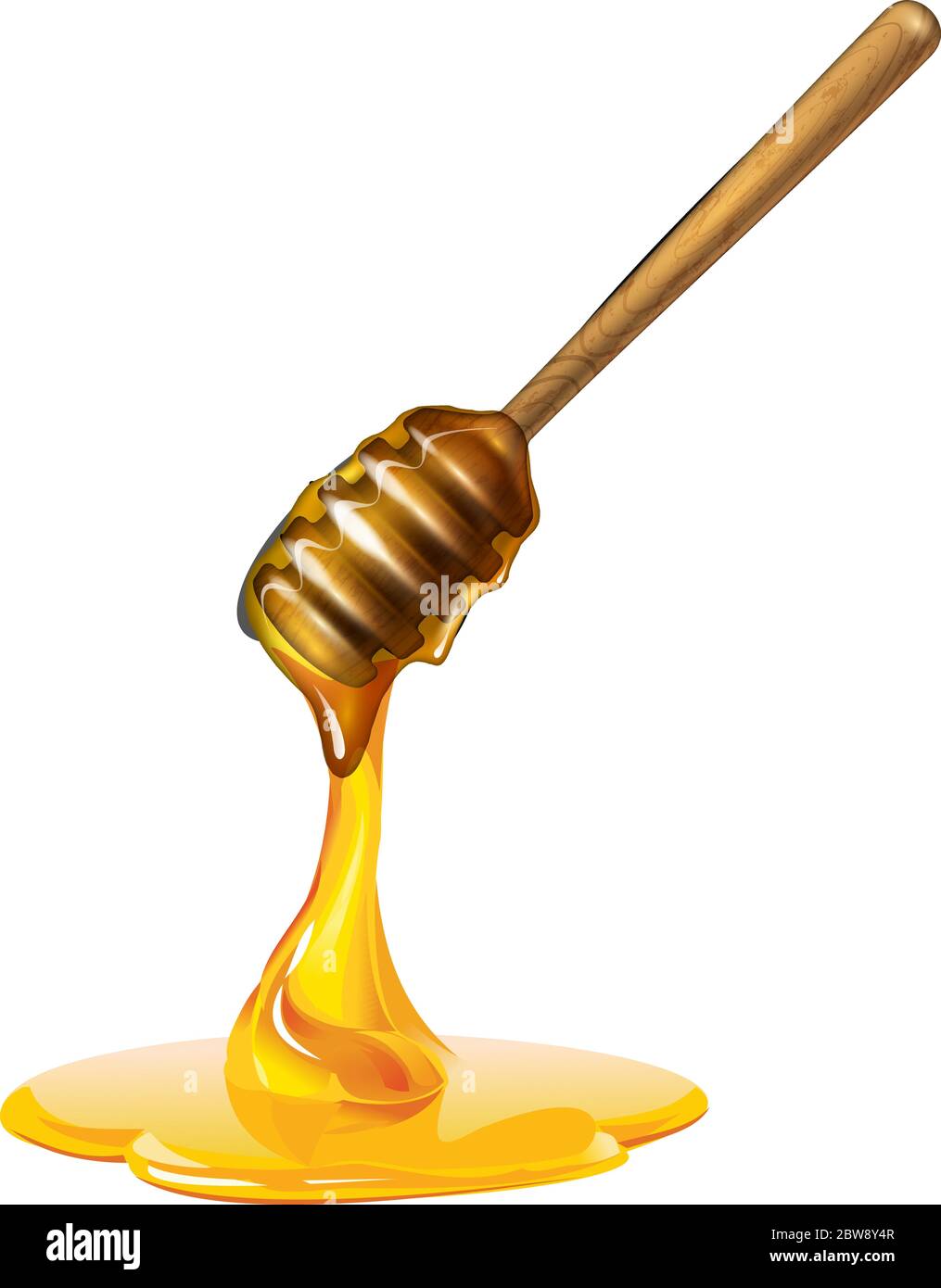 Bâton de miel réaliste s'égoutter d'un balancier de miel en bois Illustration de Vecteur