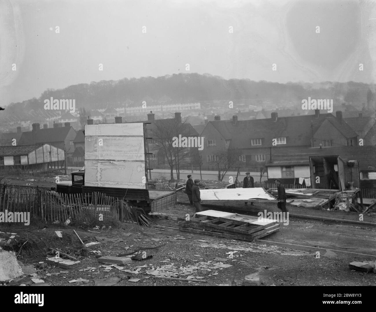 La dépose des hutages de puits Hall - logement temporaire . 1936 Banque D'Images