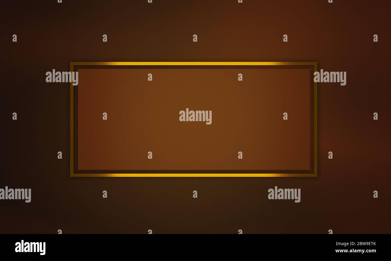 Illustration d'un arrière-plan dégradé marron avec une zone vierge et un espace de copie pour le texte et les images avec un cadre ou une bordure brillant or. Banque D'Images