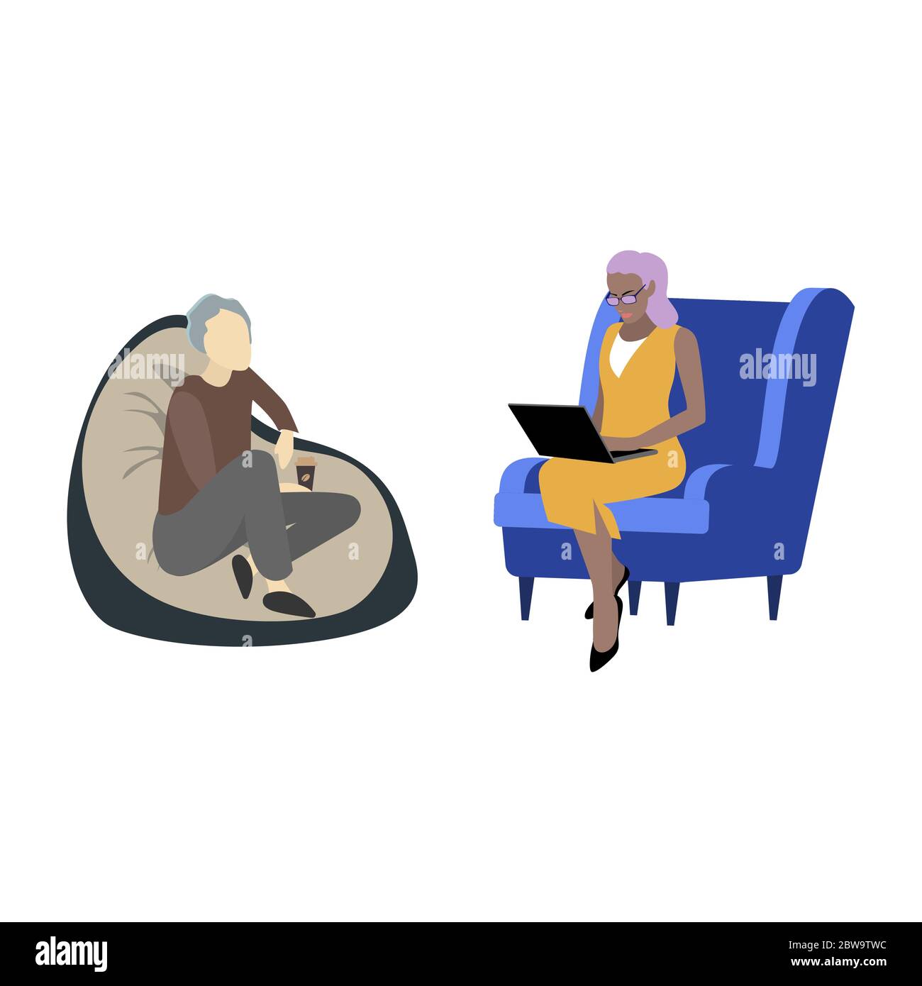 Aide psychologique, lutte avec les peurs et les phobies. Patient parlant psychiatre au sujet de problème, consultation psychologique, résoudre la enchevêtrement et la gestalt. Ven Illustration de Vecteur