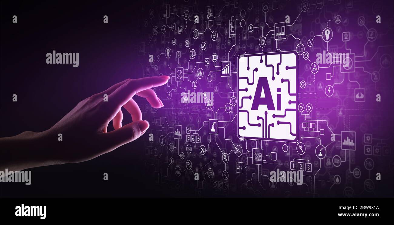 IA intelligence artificielle, apprentissage de machines, analyse de Big data et technologie d'automatisation dans le concept de fabrication d'entreprise et industrielle sur virtuel Banque D'Images