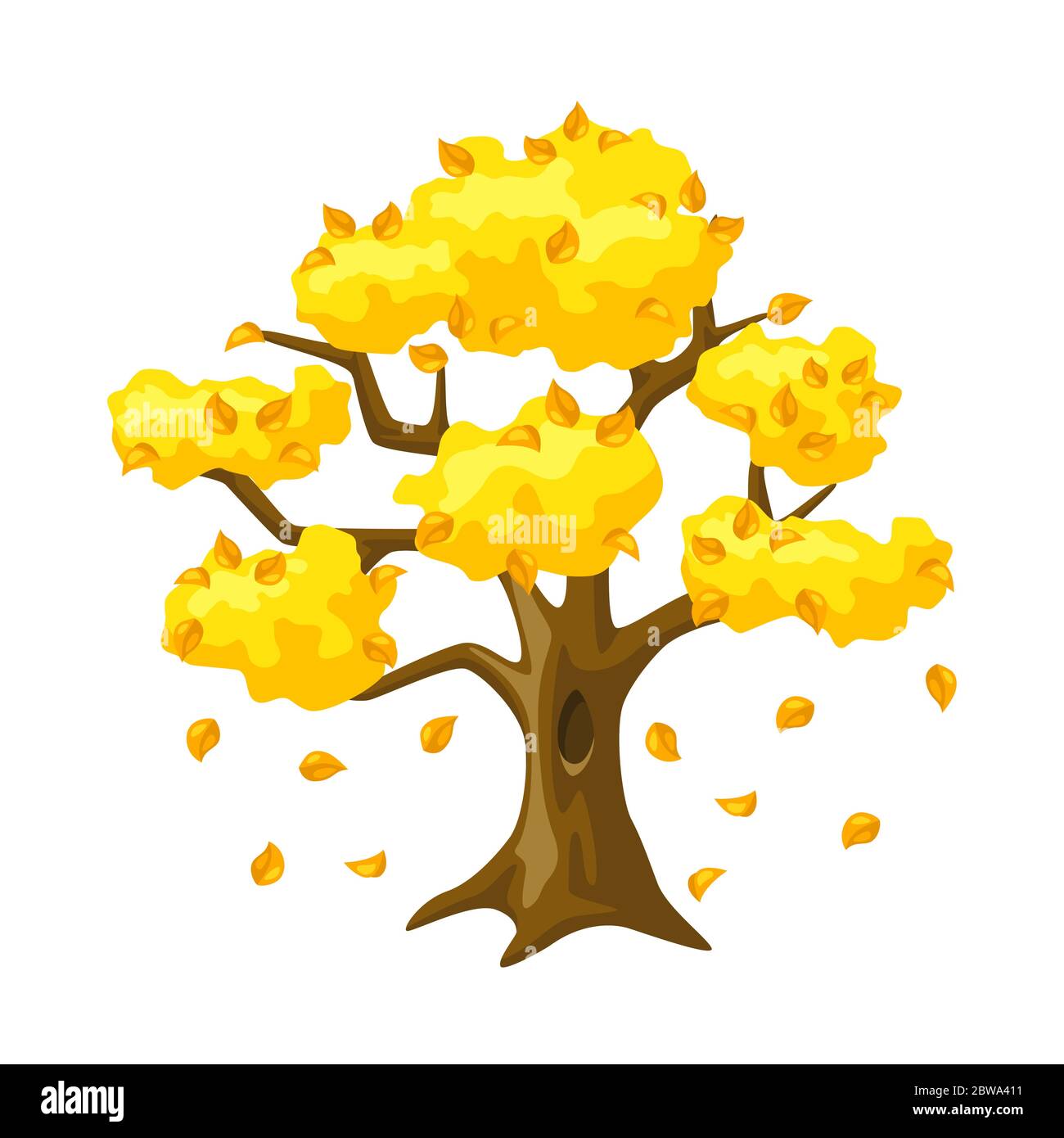 Arbre d'automne avec des feuilles jaunes en chute. Illustration saisonnière. Illustration de Vecteur