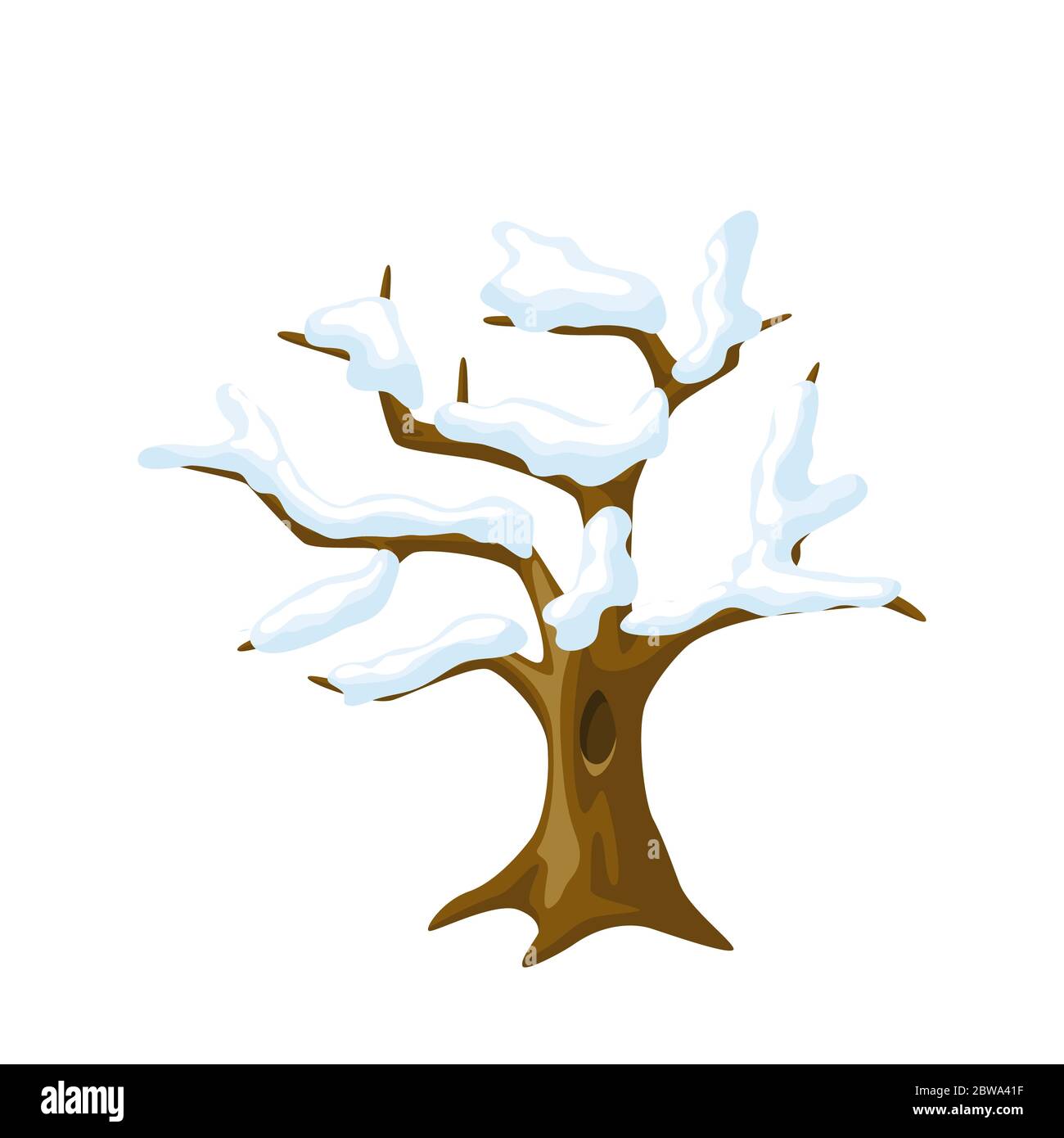 Arbre d'hiver avec neige sur les branches. Illustration saisonnière. Illustration de Vecteur