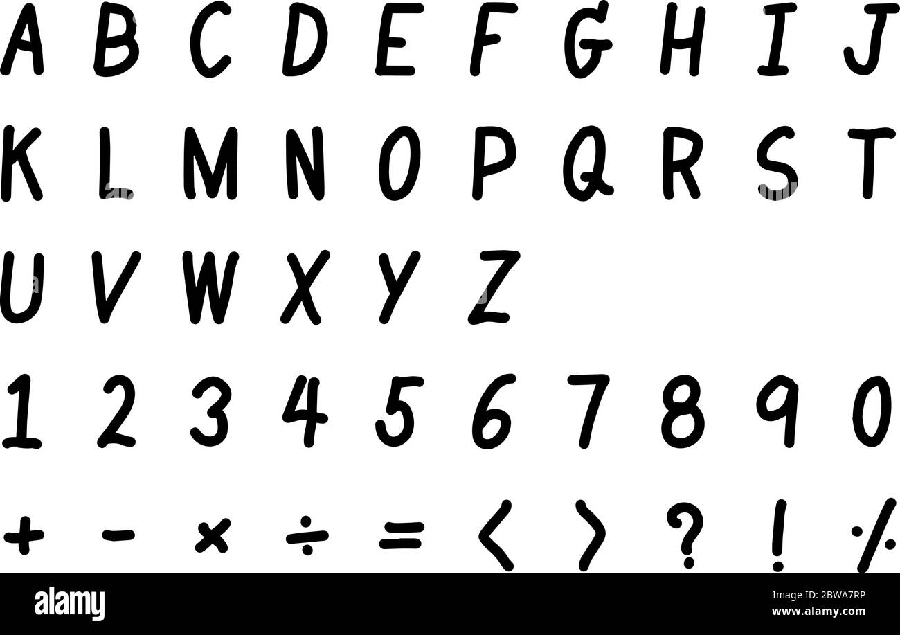 Police D Ecriture Manuelle De Couleur Noire De L Alphabet Anglais Majuscule Numero 0 9 Et Symbole Mathematique Sur Fond Blanc Image Vectorielle Stock Alamy