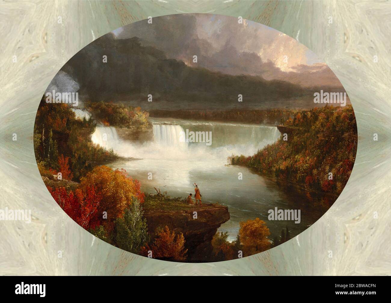 La vue à distance des chutes du Niagara est une œuvre d'art du peintre américain d'origine anglaise Thomas Cole. Ces éléments sont en train de retravailler l'image d'origine. Banque D'Images