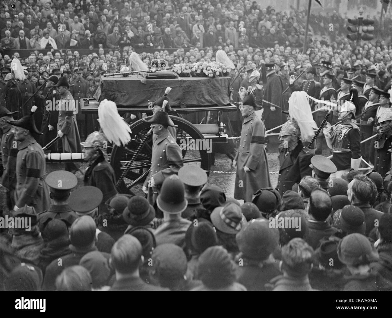 Les funérailles du roi George V le cortege en route pour Paddington 28 janvier 1936 Banque D'Images