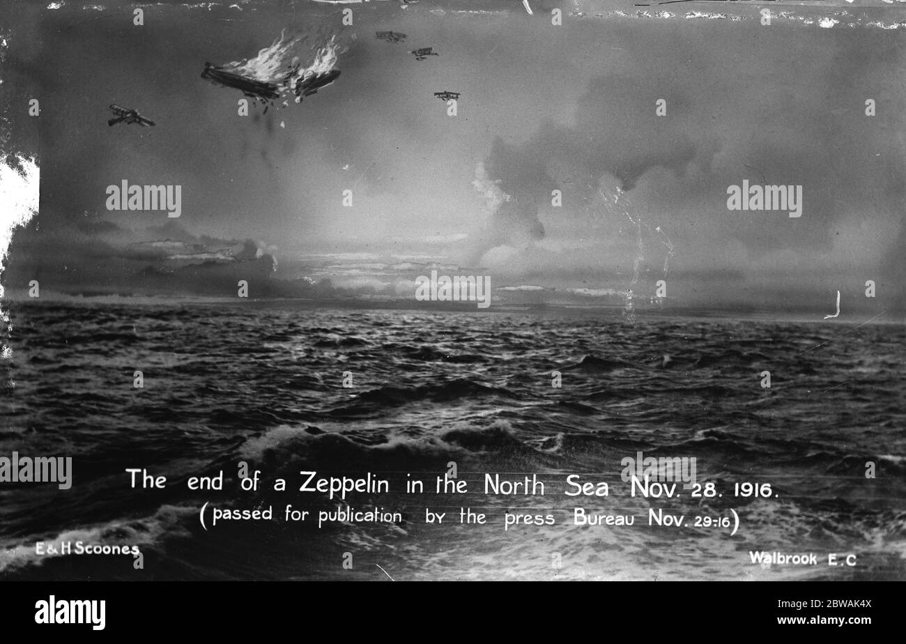 Zeppelin Airship fin d'un zeppelin dans la mer du Nord 1916 Banque D'Images
