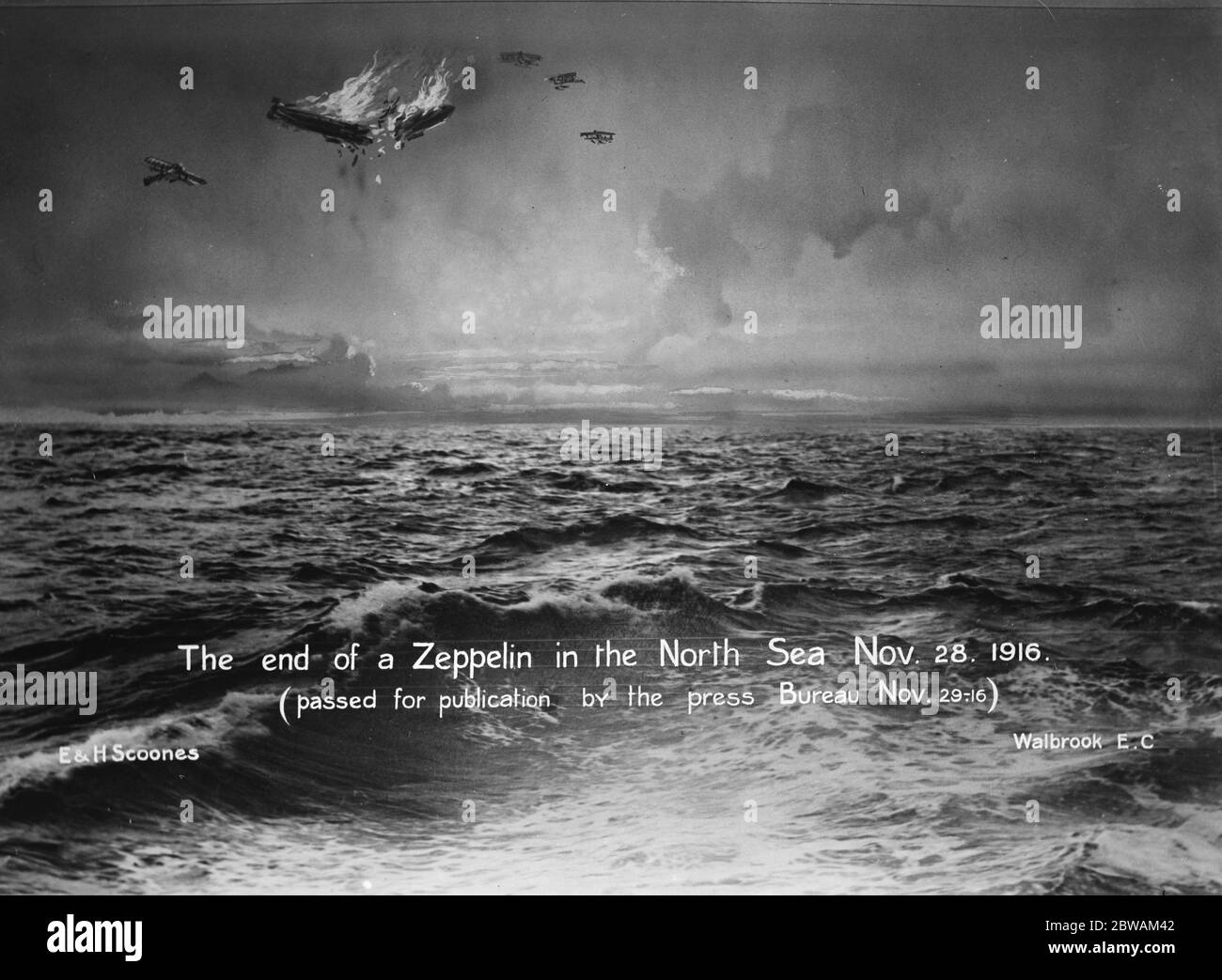 Zeppelin Airship fin d'un zeppelin dans la mer du Nord 1916 Banque D'Images