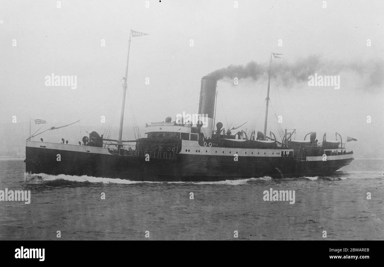 Le paquebot qui a secouru les ballons le laird Liner S S Maple qui a secouru l'équipage du ballon américain n° 10 , lorsque le sac à gaz est tombé dans la mer d'Irlande pendant la course du cordon Bennett le 21 septembre 1921 Banque D'Images