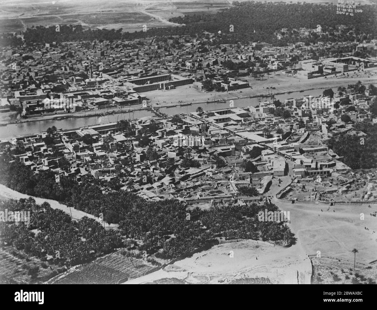 La RAF prend en charge la police de l'Irak . Une vue aérienne de Hillah , à environ 60 milles de Bagdad le 30 septembre 1922 Banque D'Images