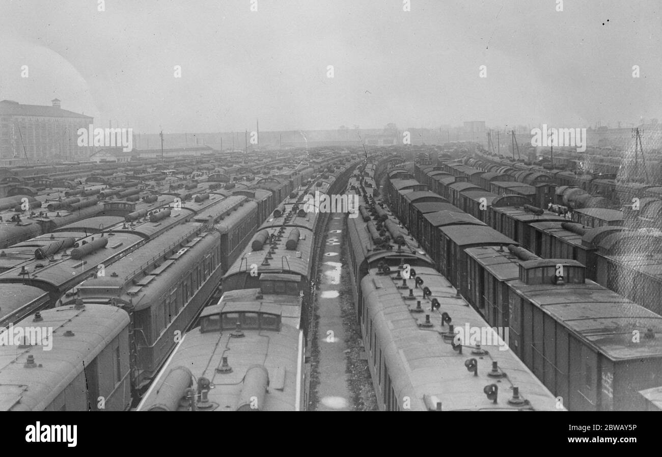 Grève des chemins de fer français . Trains inactifs . 1er février 1920 Banque D'Images