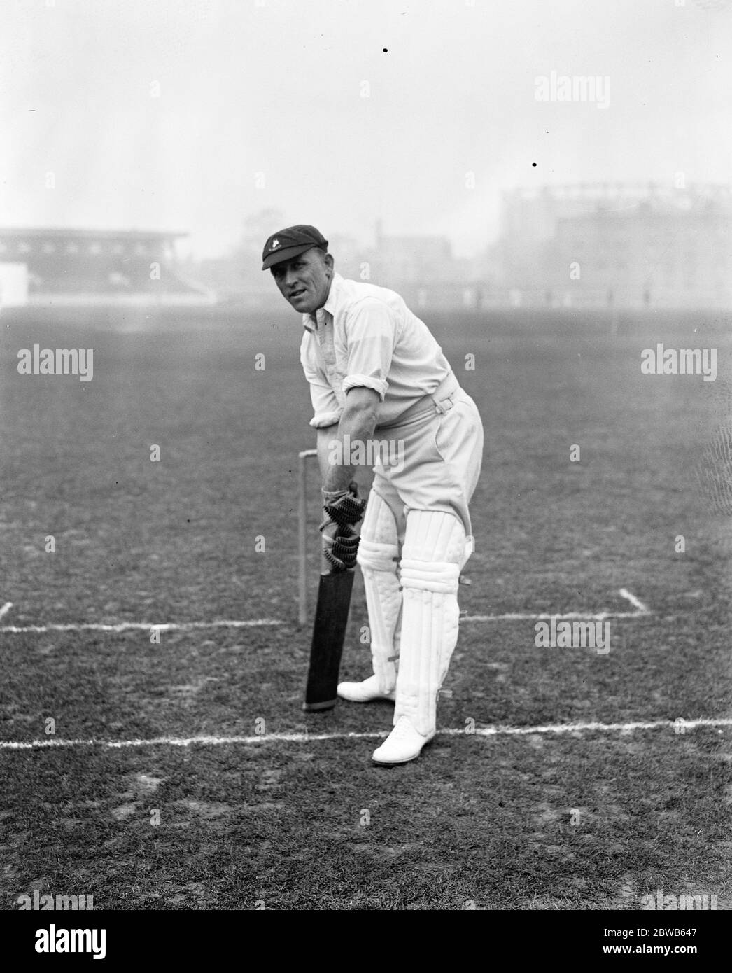 L'équipe de cricket sud-africaine en pratique à Kennington Oval . G Hearne ( South Western districts ) , batteur d'ouverture de type agressif . 23 avril 1924 Banque D'Images