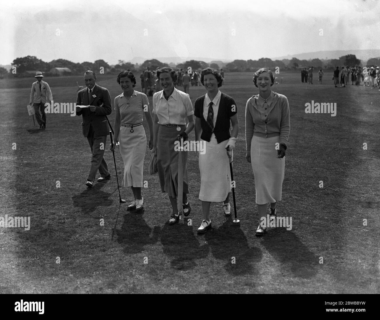 Grande-Bretagne / France au West Sussex Golf Club , Pulborough . De gauche à droite :- Mlle y Kapferer , Mme Strauss , Mlle P Wade et Mlle B Newell . Banque D'Images