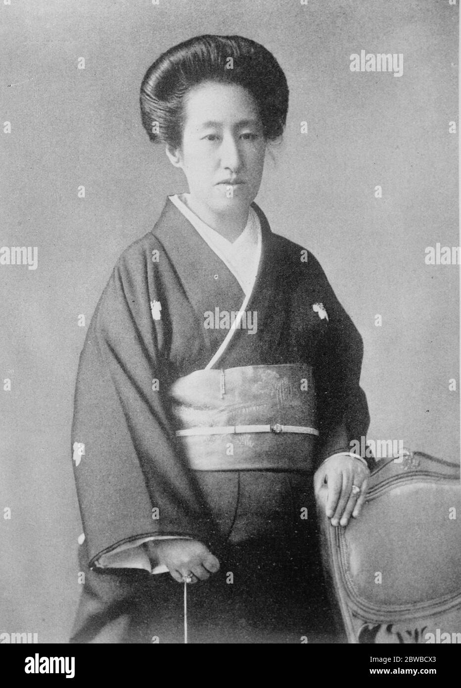 Épouse de l'homme le plus riche du Japon qui visite la France et l'Angleterre au printemps . La baronne Hachiroemon Mitsui , la première hôtesse de Tokio , qui possède le type de visage patricien que les Japonais admirent le plus chez une femme . 21 janvier 1925 Banque D'Images