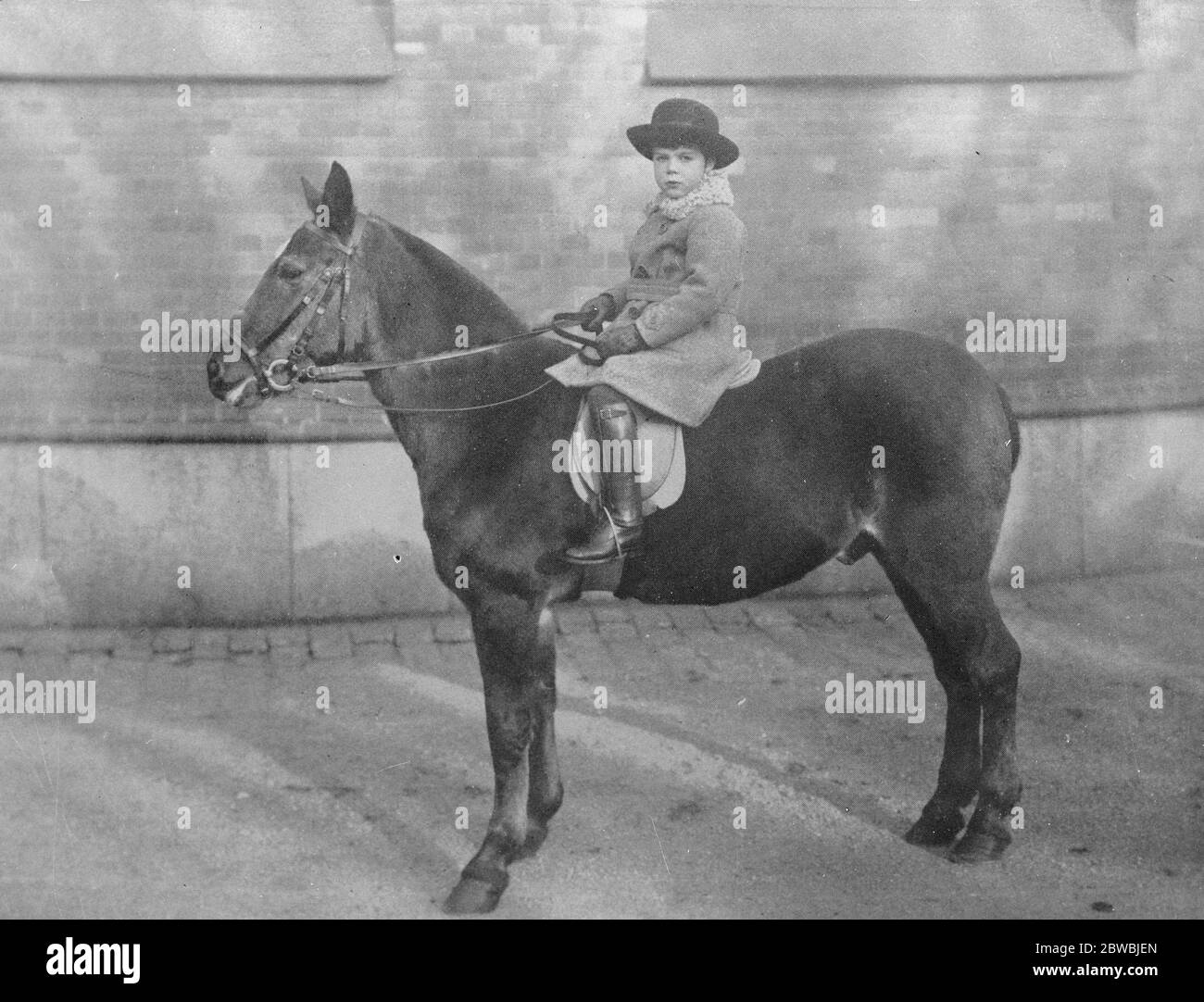 Le prince héritier suédois Little son apprend le prince d'équitation Carl Johan le prince héritier suédois Princes petit fils apride le poney du Gottland qui lui a été présenté lors de son anniversaire de 6 ( octobre 31 ) par son père . 13 décembre 1922 Banque D'Images