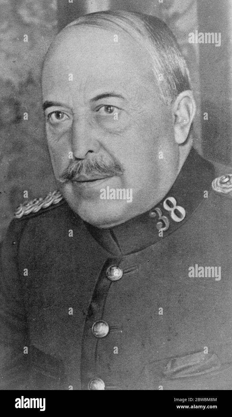 Le Seigneur de guerre de l'Espagne démissionne . Le général Aguilera , Président du Conseil suprême de la guerre , dont la démission , pour des raisons de santé , a été officiellement confirmée par le Conseil de l' Annuaire espagnol . 4 mars 1924 Banque D'Images