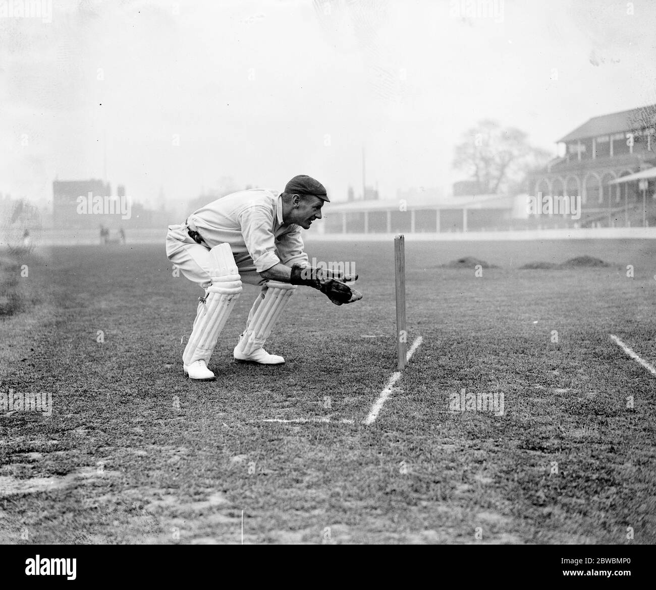 L'équipe de cricket sud-africaine en pratique à Kennington OVAL . A Ward ( Transvaal ) le gardien de cricket et un bon batteur défensif . 23 avril 1924 Banque D'Images