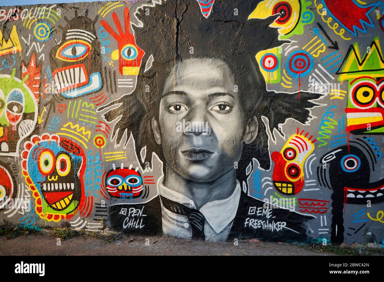 Jean-Michel Basquiat Wandbild/ fresque, Mauerpark, Berlin-Prenzlauer Berg (nur fuer redaktionelle Verwendung. Keine Werbung. Referenzdatasenbank: http:// Banque D'Images