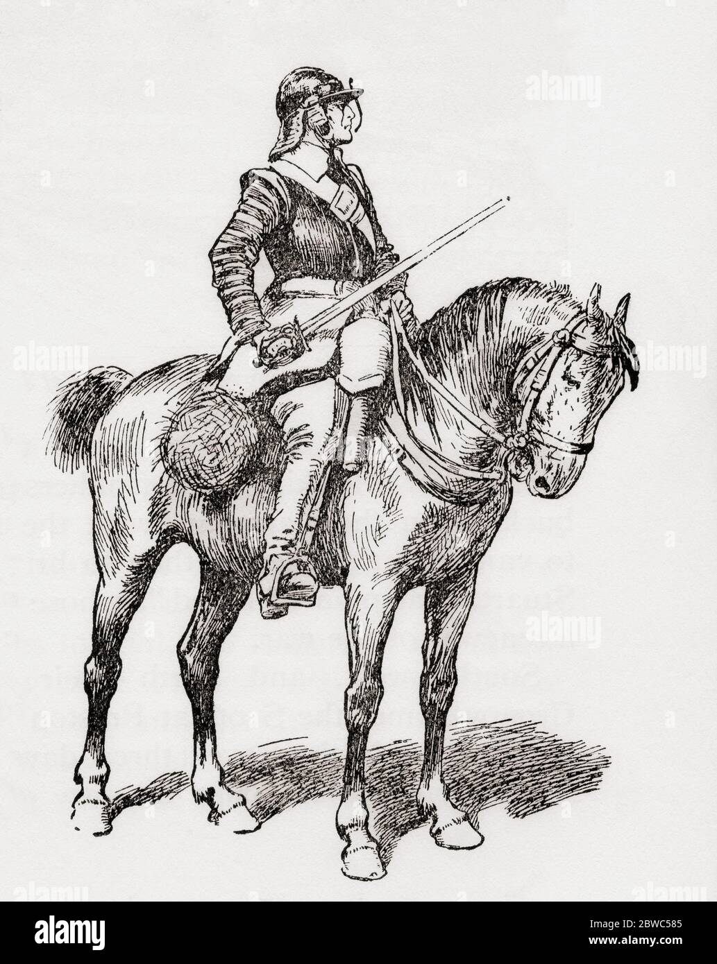 Un Ironside. Les Ironsides étaient des troopeurs dans la cavalerie parlementaire formée par le leader politique anglais Oliver Cromwell. De la Grande-Bretagne et de ses voisins, 1485 - 1688, publié 1923. Banque D'Images